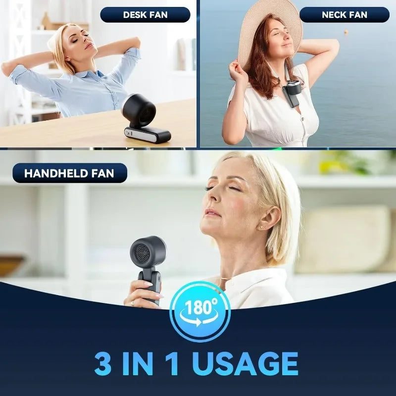 3-In-1 Fan, 5-Speed, 3600Mah Rechargeable Lithium Battery, USB Charging, Travel Mini Fan